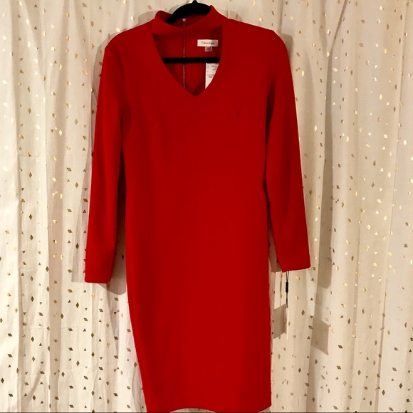 CALVIN KLEIN RED DRESS NEVER WORN TAGS ON - Picture 1 of 4